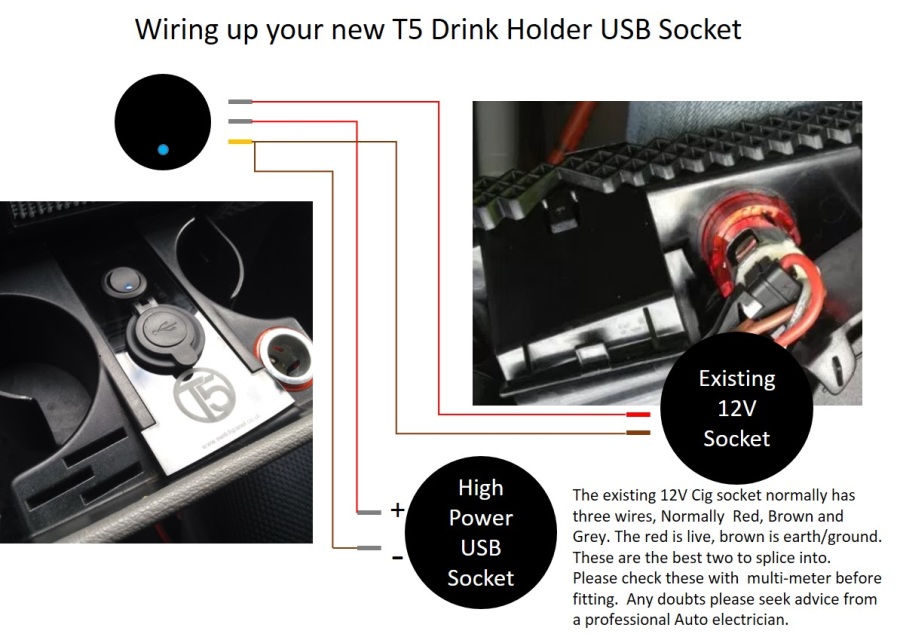 T5 Cup Holder/Ash Tray USB
